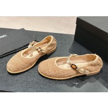 Chanel Wool Tweed, Imitation Pearls & Metal Mary Janes G45778 Beige 2024