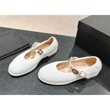 Chanel Wool Tweed, Imitation Pearls & Metal Mary Janes G45778 white 2024