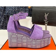 Hermes suede sandals with crystal purple heel 8cm 2025