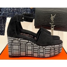 Hermes suede sandals with crystal black heel 8cm 2025