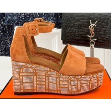 Hermes suede sandals with crystal brown heel 8cm 2025