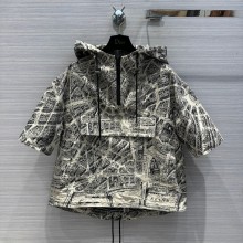 DIOR Beige and Black Technical Taffeta Jacquard with Plan de Paris Motif  Hooded Short Anorak 2023