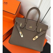 Hermes Birkin 30 Bag In Original Handmade Clemence Leather with Gold/Silver Hardware Dark Grey