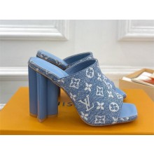 Louis Vuitton heel 10cm Silhouette Mule in bleached blue Monogram denim 2023