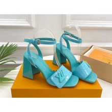 Louis Vuitton heel 8.5cm shake Sandals in glossy patent calf leather tiffany blue 2023