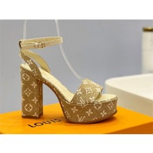 Louis Vuitton heel 11.5cm Fame platform sandal in Monogram denim olive green 2023