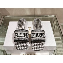 Dior Black and White Micro-Houndstooth Embroidered Cotton Dway Flat Slide 2024