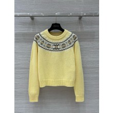 celine yellow crew neck sweater in triomphe fair isle wool 2024