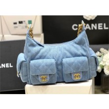 CHANEL Large Hobo Bag IN WASHED DENIM BLUE AS5339 2025(original quality)