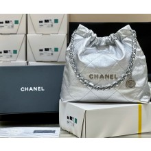 Chanel Metallic Calfskin & Silver-Tone Metal Silver 22 handbag AS3261 2024(Original Quality )