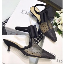 Dior Heel 4cm Bow Details Ankle Waist Pump In Black Dotted Swiss 2018