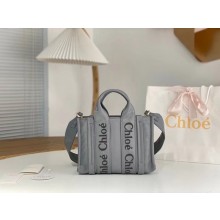 chloe small Woody tote bag in Recycled nylon with Chloé logo gray 2024