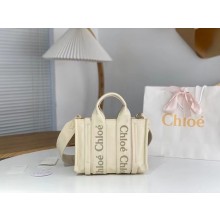 chloe small Woody tote bag in Recycled nylon with Chloé logo white 2024