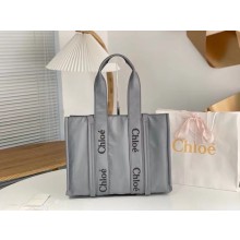 chloe large Woody tote bag in Recycled nylon with Chloé logo gray 2024
