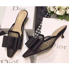 Dior Heel 4cm Bow Details Mule Sandals In Black Dotted Swiss 2018