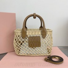 miu miu Woven fabric handbag with leather trim 5BA286 2024