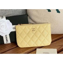 Chanel Classic Mini Pouch in Grained Shiny Calfskin A82365 pale yellow with gold hardware 2022