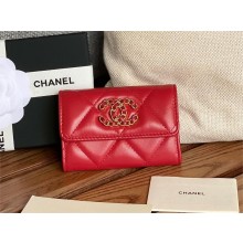 CHANEL 19 Flap Card Holder in lambskin AP1790 RED 2023