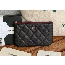Chanel Classic Mini Pouch in Grained Shiny Calfskin A82365 black with silver hardware 2022