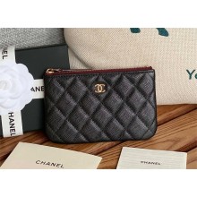 Chanel Classic Mini Pouch in Grained Shiny Calfskin A82365 black with gold hardware 2022