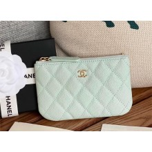 Chanel Classic Mini Pouch in Grained Shiny Calfskin A82365 mint green with gold hardware 2022