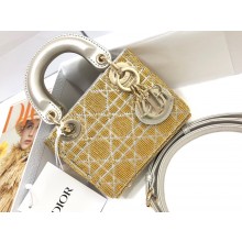 Dior Micro Lady Dior Bag with Crystal Beads and Metallic Leather Silver/Gold 2022