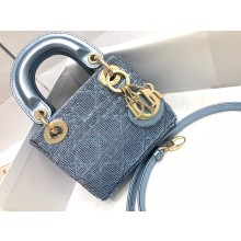 Dior Micro Lady Dior Bag with Crystal Beads and Metallic Leather Blue 2022