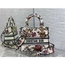 Dior medium Lady D-Lite Bag in White Multicolor Jardin Botanique Embroidery 2022