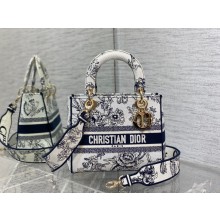 Dior Medium Lady D-Lite Bag in White and Blue Jardin Botanique Embroidery 2022