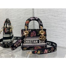 Dior Mini Lady D-Lite Bag in Black Multicolor Jardin Botanique Embroidery 2022