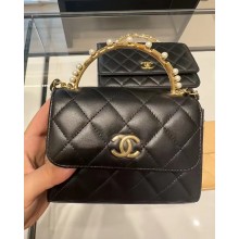 Chanel Clutch with Chain in Lambskin and Imitation Pearls AP3513 black 2023(original quality)