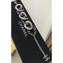 Chanel Leather and Crystal Interlock Bracelet Silver/Black 2018