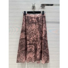 DIOR Gray and Pink Cotton Muslin with Toile de Jouy Reverse Motif Dioriviera Flared Skirt 2023
