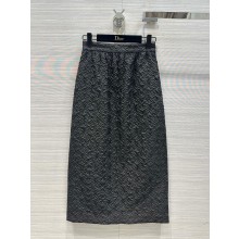 DIOR Black Cloqué Technical Jacquard Mid-Length Straight-Cut Skirt 2023