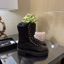 chanel black nylon & patent leather lace-up G38086 2022