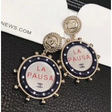 Chanel La Pausa Lifebuoy Earrings AB0753 Gold/Crystal/Navy Blue 2018