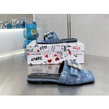 Dolce & Gabbana Patchwork denim slides with rhinestone buckle 2023