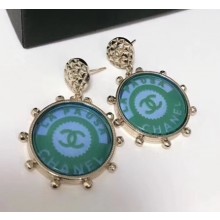 Chanel La Pausa Round Earrings AB0721 Gold/Blue/Green 2018