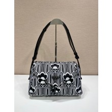 PRADA Jacquard knit and leather Prada Signaux bag 1BC165 BLACK/WHITE