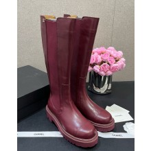 Chanel platform Calfskin High Boots burgundy 1107-2024