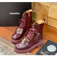 Chanel laue-up calfskin ankle boot in burgundy 1107-2024