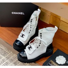 Chanel laue-up calfskin ankle boot in white 1107-2024