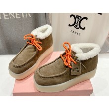 Miu Miu platform Suede And Shearling Lifestyle Booties brown 1029-2024