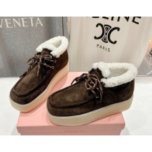 Miu Miu platform Suede And Shearling Lifestyle Booties coffee 1029-2024