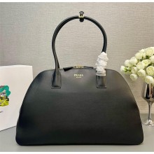 PRADA Large leather tote bag with zipper closure 1BG506 BLACK 2024