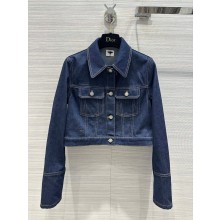 DIOR Blue Raw Cotton Denim Cropped Jacket 2023
