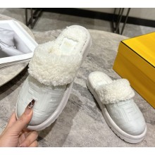 Fendi grey FF leather slippers with shearling 2024