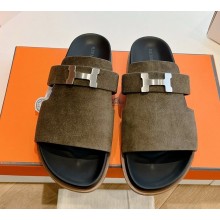 Hermès men's Jaures sandal étoupe Leather 2025