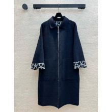 hermes cashmere reversible zipped coat navy blue 2024