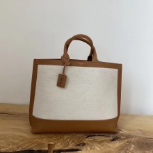 saint lauren le monogramme cabas tote in canvas and smooth leather 619757 brown